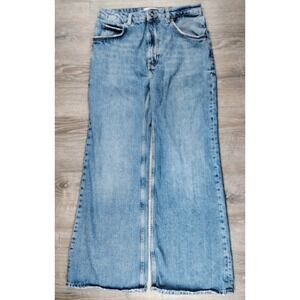 Zara RHUGI Wide Leg Jeans Womens M Embroidered Logo Denim RHU Rhude **